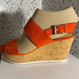 NINE WEST Red Dina2 Wedge Platform Sandals Size 9